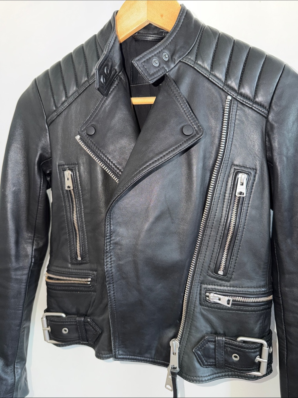 All Saints Black Kerr Biker Jacket 100% Lamb Leather Jacket Sz. 0 - Picture 3 of 8